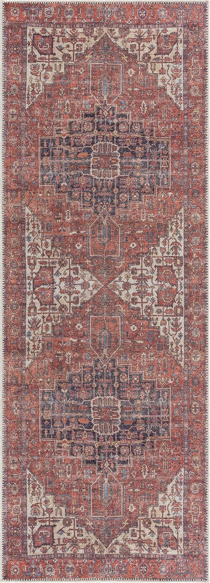 Bloom Rugs Washable Non-Slip 2' x 3' Rug - Red/Orange/Beige Traditional Oriental Area Rug for Living Room, Bedroom, Dining Room, and Kitchen - Exact Size: 2' x 3'