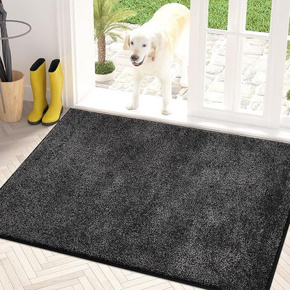 PURRUGS Dirt Trapping Door Mat 34" x 59", Non-Slip Machine Washable Entry Rug, Shoe Scraper, Dog Doormat, Super Absorbent Welcome Mat for Front & Back Door, Muddy Shoes & Paws, Charcoal