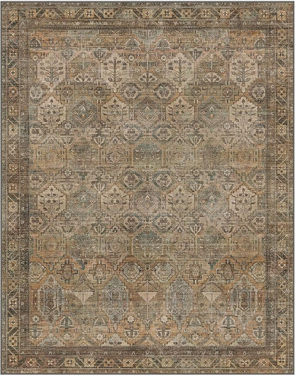 GENIMO 3x5 Area Rugs for Living Room, Machine Washable Non Slip Vintage Rugs, Low Pile Lightweight Chenille Print Rug for Bedroom, Dining Room, Home Office, Warm Taupe