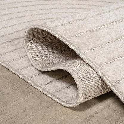 JONATHAN Y Hallie High-Low Curve Ivory/Cream 8x8 Square Indoor/Outdoor Area Rug, Minimalist, Pet Friendly, Non-Shedding, Stain Resistant, Hose-Washable for Backyard, Patio, Porch (SCN100B-8SQ)