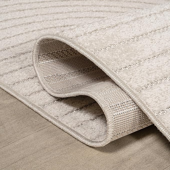 JONATHAN Y Hallie High-Low Curve Ivory/Cream Indoor/Outdoor Runner Rug, 2x8, Minimalist, Pet Friendly, Non-Shedding, Stain Resistant, Hose-Washable for Backyard, Patio, Porch (SCN100B-28)