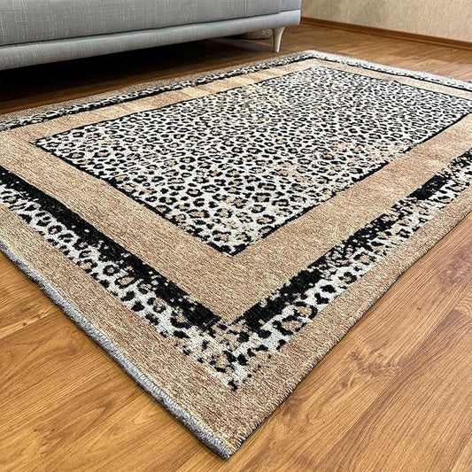 Alfa Rich 3x5 Leopard Beige Black Washable Area Rugs for Living Room Bedroom Reversible Rug Runner
