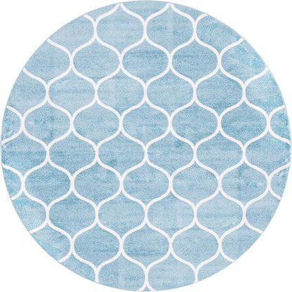Rugs.com Lattice Frieze Collection Rug – 8' Round Light Blue Medium Rug Perfect for Kitchens, Dining Rooms