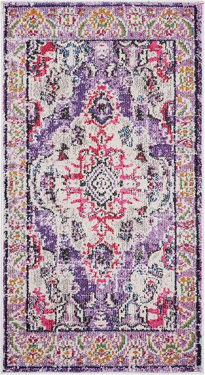 SAFAVIEH Monaco Collection Accent Rug - 2'2" x 4', Violet & Fuchsia, Medallion Distressed Design, Non-Shedding & Easy Care, Ideal for High Traffic Areas in Entryway, Living Room, Bedroom (MNC243P)
