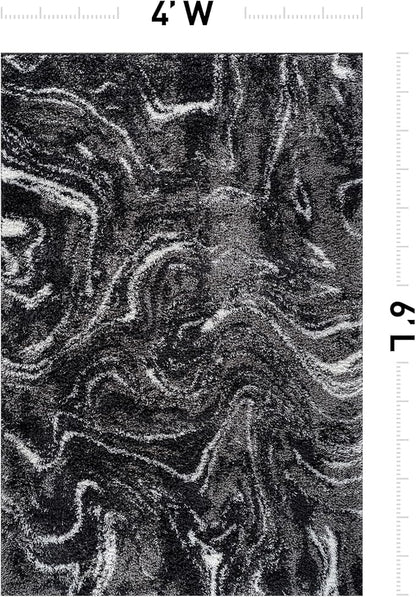 Rugshop Abstract Marble Shag Area Rug Anthracite Dark Gray 4' x 6' Ideal for Small Living Rooms, Offices, or Beside The Bed