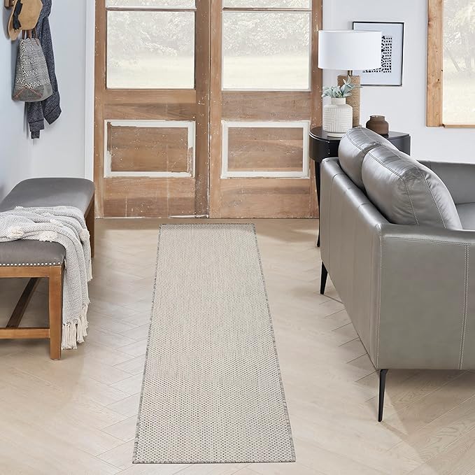 Nourison Home Courtyard Ivory Silver 2' x 6' Area Rug - Easy Clean, Non Shedding, Bed Room, Living Room, Dining Room, Kitchen (6' Runner)