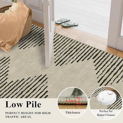 HelloTree 2x3 Entryway Rug, Indoor Small Machine Washable Area Rug Non Slip Backing Home Decor Floor Decoration Mat Boho Rugs for Entrance Kids Room Bedside Bedroom Stain Resistant Carpet-Cream