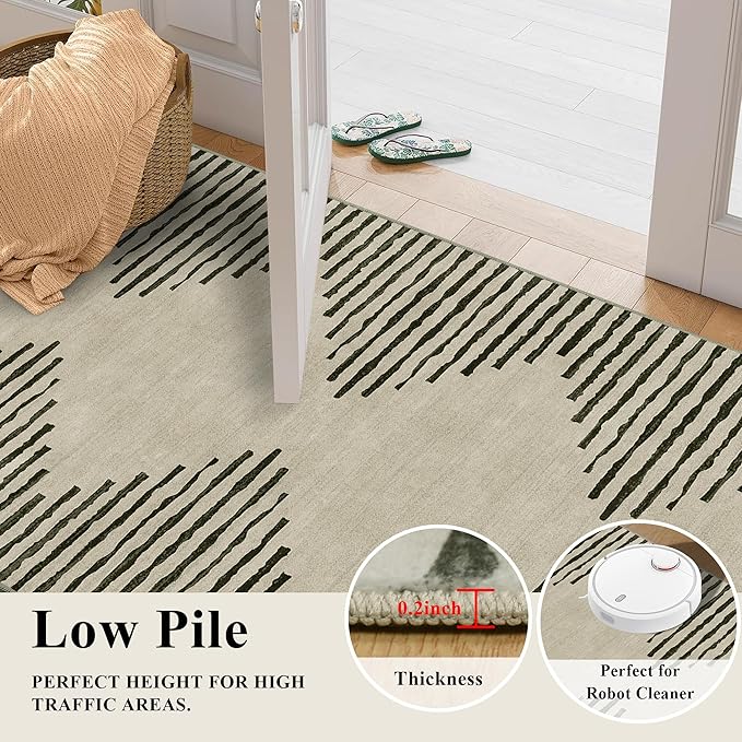 HelloTree Hallway Runner Rug，2x6 Moroccan Modern Stripe Carpet Washable Machine Bathroom Runner Bohemian Design Modern Soft Non Slip Indoor Rug for Entryway Hallway Laundry Room Bedroom-Cream