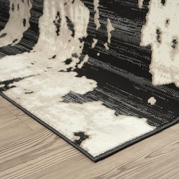 Abani Terra Cream Area Rug for Living Room, Bedroom - Black Abstract Pattern - 10' x 14' - Durable & Easy to Clean