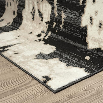 Abani Terra Cream Area Rug for Living Room, Bedroom - Black Abstract Pattern - 10' x 14' - Durable & Easy to Clean