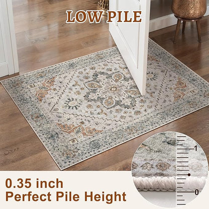Tangsoo 3x5 Bedroom Rug, Washable Vintage Indoor, Area Rug Non Slip Accent Rug, Print Distressed Grey Carpet, Soft Low Pile for Living Room Dorm Bedroom Bedside Entryway Bathroom