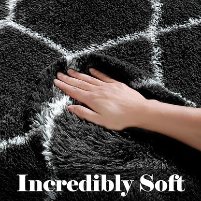 ONASAR Area Rugs for Bedroom Living Room, Fluffy 4x6 Black and White Rug, Geometric Washable Shaggy Plush Bedside Indoor Floor Carpet for Nursery Kids Teens Girls Boys Dorm Home Office Decor