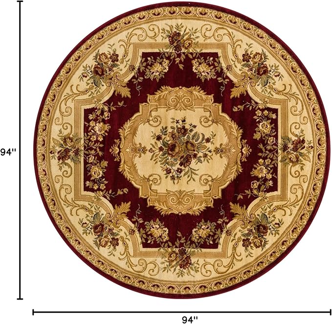 Rugs.com Chateau Collection Rug – 8 Ft Round Red Medium Rug Perfect for Kitchens, Dining Rooms