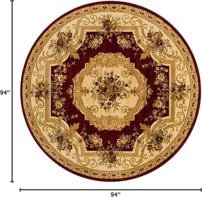 Rugs.com Chateau Collection Rug – 8 Ft Round Red Medium Rug Perfect for Kitchens, Dining Rooms