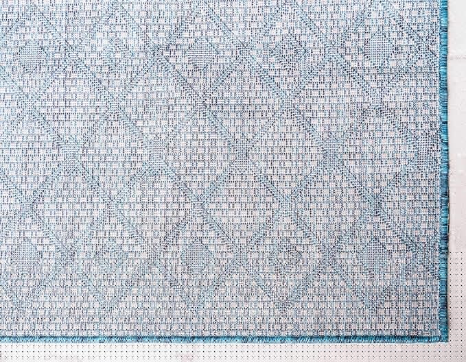 Unique Loom Outdoor Trellis Collection Area Rug - Tribal Trellis (8' x 11' 4" Rectangle, Teal/ Ivory)