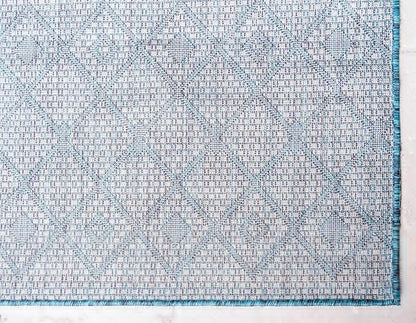 Unique Loom Outdoor Trellis Collection Area Rug - Tribal Trellis (8' x 11' 4" Rectangle, Teal/ Ivory)
