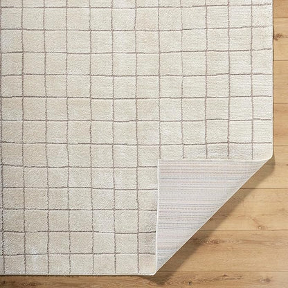 Livabliss x Our PNW Home Cascade Minimalist Grid Area Rug, 12' x 15', Grid Ivory/Taupe
