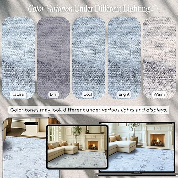 Fame Rugs Turkish Rug. Washable Vintage Oriental Antique Inspired Traditional Doormat Small Modern Area Rugs Luxury Entryway Entry Bedroom Bathroom Kitchen (394GG, 5'9 x 8'9)