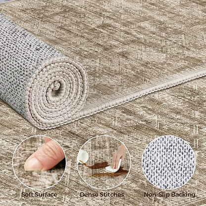 WITSHOCK 5x7 Area Rugs for Living Room: Machine Washable Non Slip Modern Abstract Carpet - Low Pile Print Rug for Bedroom Dining Room - Stain Resistant for Household - Pet Owners (Earthy Brown)