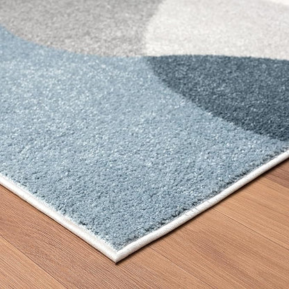 Abani Deco Collection Area Rug - Cream/Blue Mid-Century Design -5'3" x 7'6"(5'x8') - Easy to Clean - Durable for Kids and Pets - Non-Shedding - Medium Pile - for Living Room, Bedroom & Office