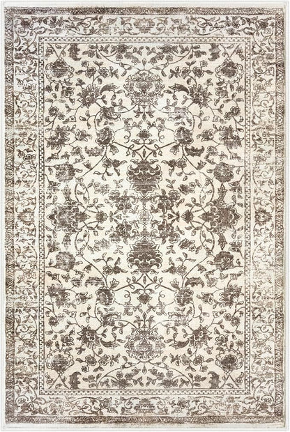 KILOCOCO Area Rug 5x7 Living Room Rug Washable Printed Vintage Floral Non Slip Soft Rubber Backed Indoor Bedroom Rugs for Laundry Room Kitchen Playroom Moroccan Area Rugs, Beige/Brown