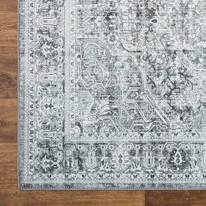 Bloom Rugs Washable Non-Slip 9' x 12' Rug - Gray/Charcoal Traditional Medallion Area Rug for Living Room, Bedroom, Dining Room, and Kitchen - Exact Size: 9' x 12'