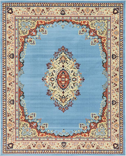 Unique Loom Reza Collection Traditional Persian Style Area Rug, 8 x 10 ft, Light Blue/Ivory