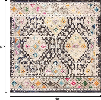 SAFAVIEH Madison Collection Area Rug - 5' Square, Black & Yellow, Boho Diamond Distressed Design, Non-Shedding & Easy Care, Ideal for High Traffic Areas in Living Room, Bedroom (MAD418Z)
