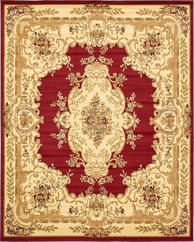 Rugs.com Chateau Collection Rug – 8' x 10' Red Medium Rug Perfect for Living Rooms, Large Dining Rooms, Open Floorplans