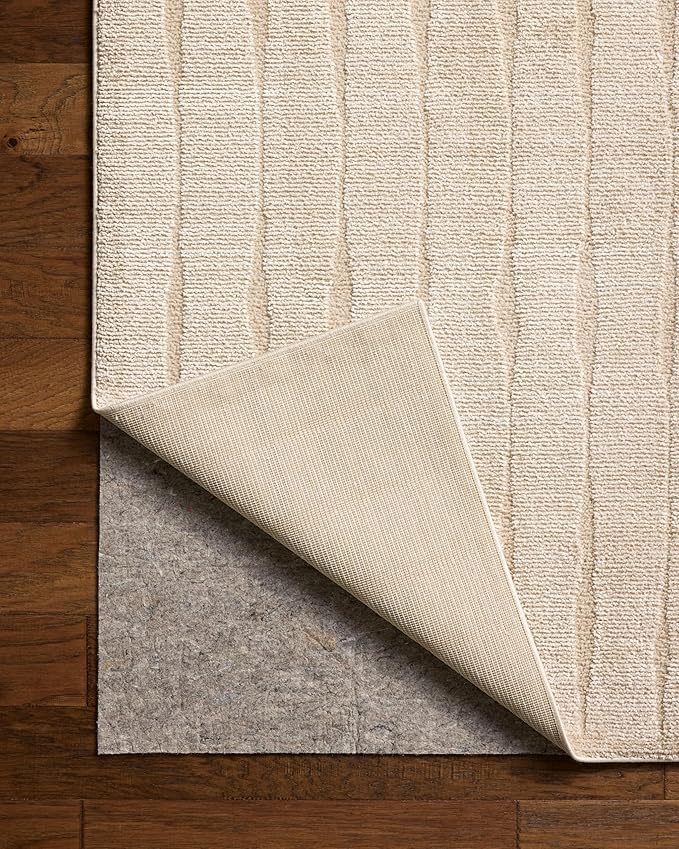 Loloi Chris Loves Julia Calvin Collection CLV-02 Ivory/Oatmeal 5'-3" x 7'-6" Area Rug Checkered Neutral Soft Living Room Bedroom Carpet