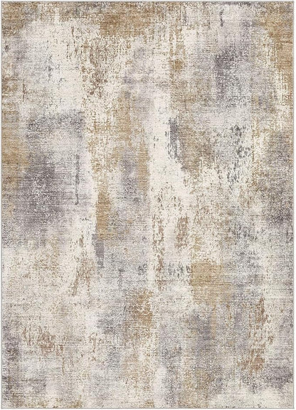 Area Rug Living Room Rugs - 8x10 Washable Large Soft Indoor Neutral Modern Abstract Low Pile Rug Carpet for Bedroom Dining Room Farmhouse Home Office - Brown Grey