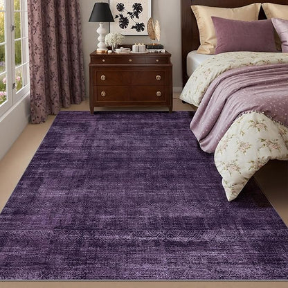 Kokia Abstract Area Rug Living Room 5x7 Washable Large Rug Bedroom Living Room Under Dining Table Soft Non Slip Stain Resistant Carpet Room Decor, Purple Rug, Oslo Dusty