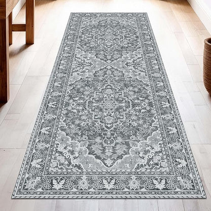 Washable Runner Rug 2x6 | Non Slip Rug Runners for Hallways, Entryways, Kitchens, Bathrooms, Bedrooms | Ultra-Soft Flannel Carpet Runners with Rubber Backing (Light Grey, 2x6)