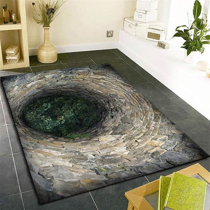 3D Hole Area Rug for Bedroom, 6x8ft, Visual Illusion Stone Cave Trap Design Home Decorative Rugs, Breathable Anti Skid Dirty Resistant Washable Soft Large Carpets for Family Indoor