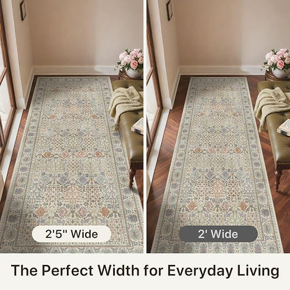 Bavni 2'6''x6 Rug Runners for Hallways, Washable Runner Rug Non Slip, Vintage Floral Print Style Rugs for Bedroom-Lightweight Low Pile Carpet for Hallways Bathroom, Earth Yellow