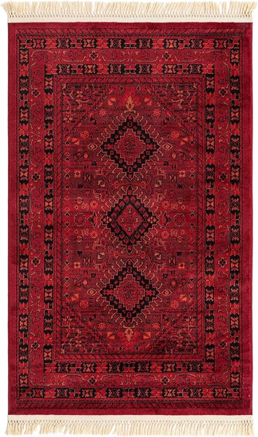 Unique Loom Tekke Collection Area Rug - Sheibani (3' 3" x 5' 3" Rectangle, Red/ Black)
