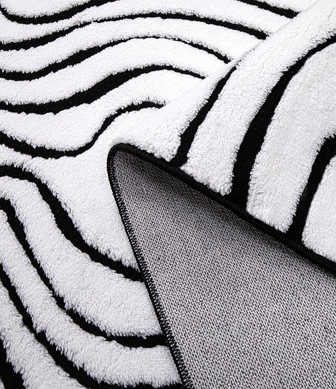 YIHOUSE Modern Rugs for Living Room 5x7, Washable Black and White Bedroom Rug, Fluffy Geometric Dining Room Rugs for Under Table Home Decor