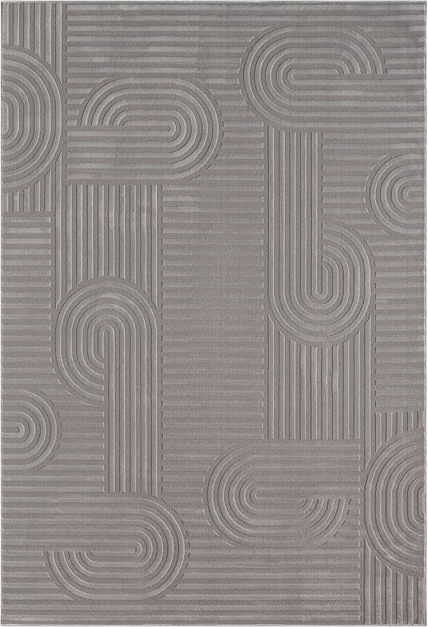 Annabel Modern Geometric Area Rug for Living Room, 5x7 Contemporary Arched and Linear Gray Rug, High-Low Pile Stain Resistant Carpet for Bedroom, Dining Room or Kitchen (5' x 7', Gray)