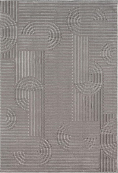 Annabel Modern Geometric Area Rug for Living Room, 5x7 Contemporary Arched and Linear Gray Rug, High-Low Pile Stain Resistant Carpet for Bedroom, Dining Room or Kitchen (5' x 7', Gray)