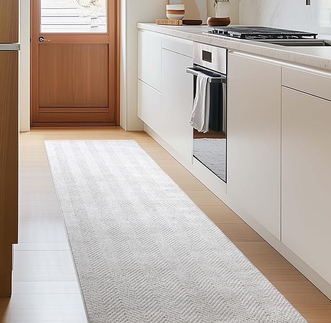 Well Woven Custom Size Hallway & Stair Runner- Harlow Pompeii Ivory 27 Inches Wide x 7 Feet Long Runner (27" x 7') Runner Rug - Modern Chevron Pattern, Ultra-Soft, Easy-Clean