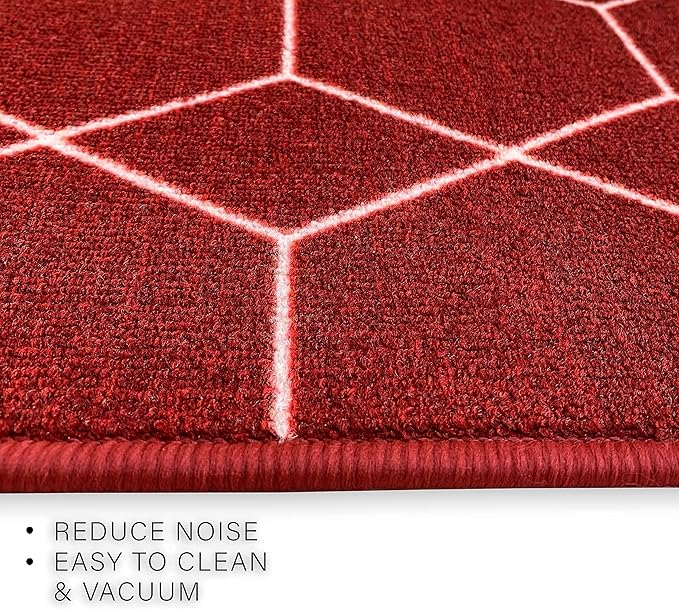 Custom Made Runner Rug for Kitchen Foyer Hallway Entry Choose Your Length Size 26 Inch Wide Geometric Lattice Design Red Color (2 feet x 26 inch)