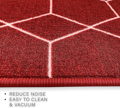 Custom Made Runner Rug for Kitchen Foyer Hallway Entry Choose Your Length Size 26 Inch Wide Geometric Lattice Design Red Color (3 feet x 26 inch)