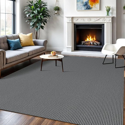 IOHOUZE Washable Area Rug 6x9 Non Slip Rubber Backed Rugs for Living Room, Dining Room Rugs Bedroom Rug, Woven Indoor Floor Carpet for Living Room Nursery Office, Dark Grey
