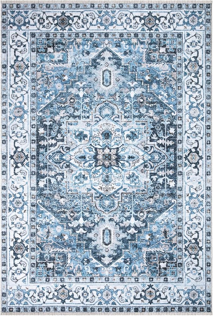 Bloom Rugs Washable Non-Slip 10x14 Rug - Navy Blue Traditional Oriental Area Rug for Living Room, Bedroom, Dining Room, and Kitchen - Exact Size: 10' x 14'
