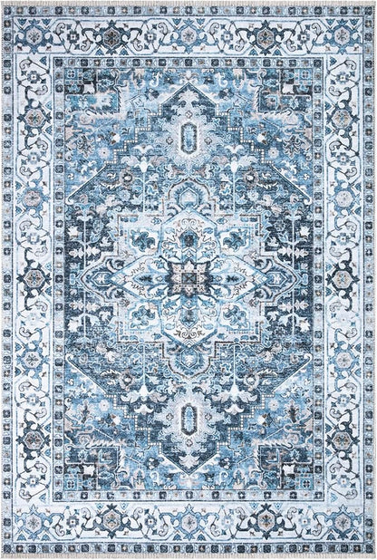Bloom Rugs Caria Washable Non-Slip 4x6 Rug - Navy Blue Traditional Area Rug for Living Room, Bedroom, Dining Room, and Kitchen - Exact Size: 4' x 6'