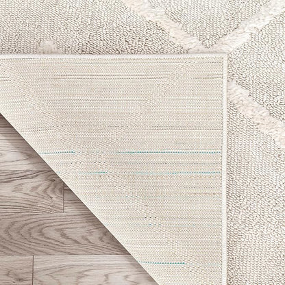 Antep Rugs Palafito 6x9 Geometric Shag Diamond High-Low Pile Textured Indoor Area Rug (Beige, 6'7" x 9')