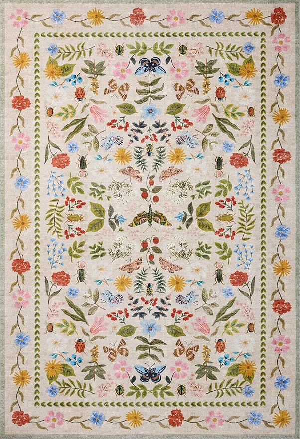 Loloi Rifle Paper Co. Canopy Collection CNP-04 Cream/Multi 3'-9" x 3'-9" Round Accent Rug