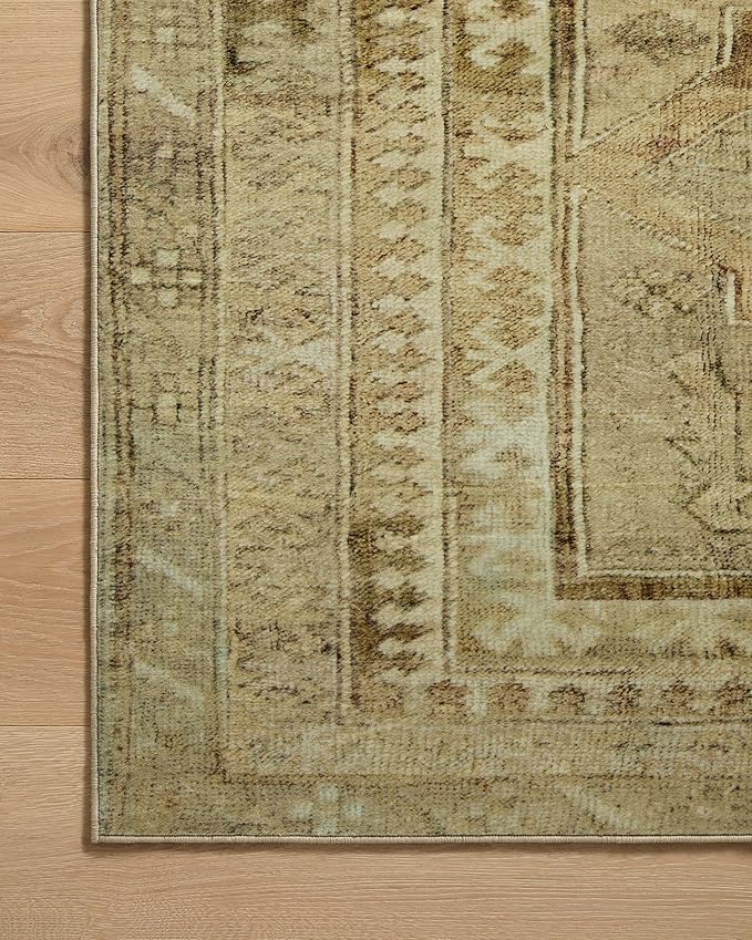 Loloi Magnolia Home by Joanna Gaines Sinclair Collection SIN-02 Khaki/Tobacco 2'-0" x 5'-0", .25" Pile Height, Machine Washable, Accent Rug