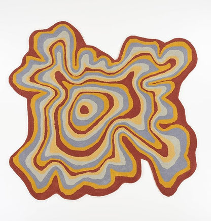 Irregular Shaped Handmade Wool Area Rug | Modern Colourful Stripe Premium Carpet | Perfect for Living Room, Bedroom, Dining Room & Home Decor (Desert, 8x8 ft)