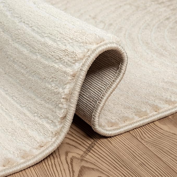 Abani Neutral Beige Area Rug 5' x 8' for Living Room, Bedroom - Zen Reiki Circles Pattern - Durable & Easy to Clean